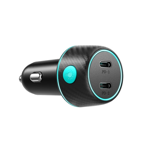 JOYROOM JR-CCN02 70W Dual PD Multi-Color Car Charger with Light Button(Black) - Car Charger by JOYROOM | Online Shopping UK | buy2fix