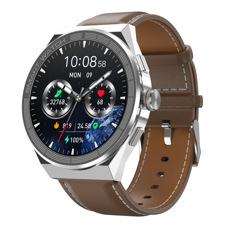 BM01 1.45 inch Leather Band IP68 Waterproof Smart Watch Support Bluetooth Call / NFC(Silver) - Smart Wear by buy2fix | Online Shopping UK | buy2fix