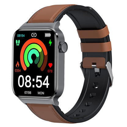 T50 1.85 inch Leather Band IP67 Waterproof Smart Watch Supports Voice Assistant / Health Monitoring(Brown) - Smart Wear by buy2fix | Online Shopping UK | buy2fix