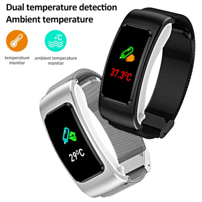 K60 1.08 inch Leather Band Earphone Detachable Life Waterproof Smart Watch Support Bluetooth Call(Black Silver) - Smart Wear by buy2fix | Online Shopping UK | buy2fix
