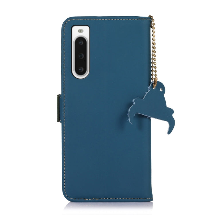 For Sony Xperia 10 V Genuine Leather Magnetic RFID Leather Phone Case(Blue) - Sony Cases by buy2fix | Online Shopping UK | buy2fix