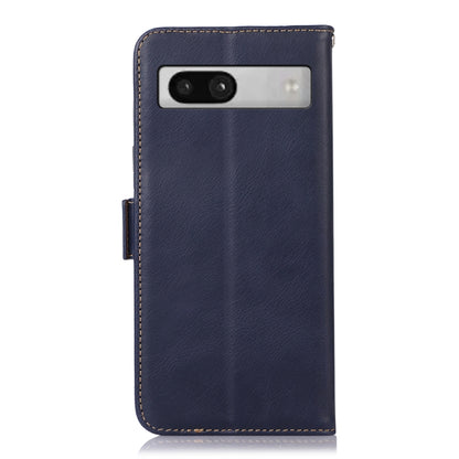 For Google Pixel 7a Crazy Horse Top Layer Cowhide Leather Phone Case(Blue) - Google Cases by buy2fix | Online Shopping UK | buy2fix
