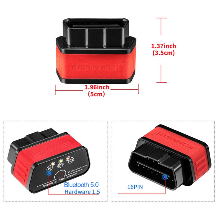 KONNWEI KW903 Bluetooth 5.0 OBD2 Car Fault Diagnostic Scan Tools Support IOS / Android(Black Red) - In Car by KONNWEI | Online Shopping UK | buy2fix