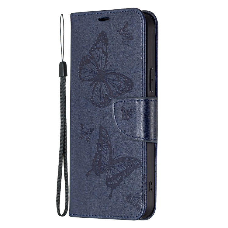 For Samsung Galaxy M14 5G Two Butterflies Embossing Leather Phone Case(Blue) - Galaxy Phone Cases by buy2fix | Online Shopping UK | buy2fix