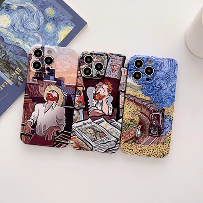 For iPhone 14 Pro Precise Hole Oil Painting Glossy PC Phone Case(Newspaper) - iPhone 14 Pro Cases by buy2fix | Online Shopping UK | buy2fix