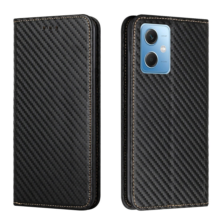 For Xiaomi Redmi Note 12 5G Global/Poco X5 Carbon Fiber Texture Magnetic Flip Leather Phone Case(Black) - Note 12 Cases by buy2fix | Online Shopping UK | buy2fix