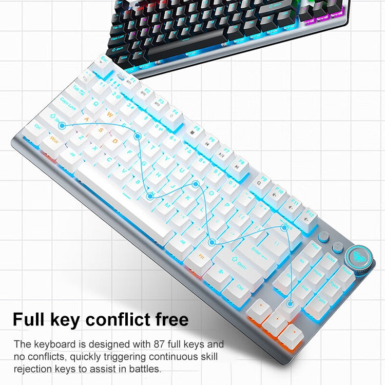 AULA F3001 Backlit 87 Keys Wired/Wireless/Bluetooth Three Model Mechanical Gaming Keyboard(Silver White Green Shaft) -  by AULA | Online Shopping UK | buy2fix