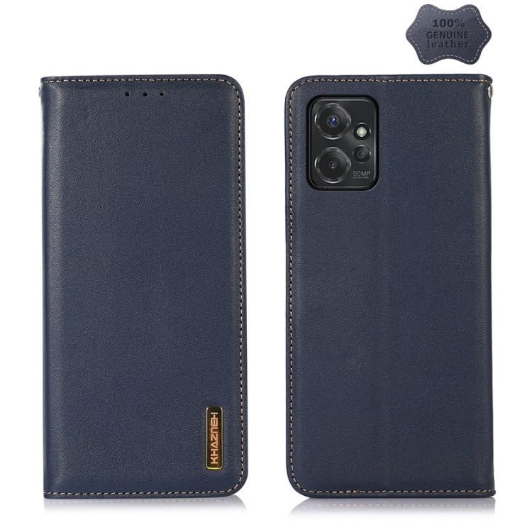 For Motorola Moto G Power 2023 KHAZNEH Nappa Top Layer Cowhide Leather Phone Case(Blue) - Motorola Cases by buy2fix | Online Shopping UK | buy2fix