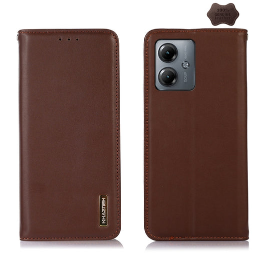 For Motorola Moto G14 4G KHAZNEH Nappa Top Layer Cowhide Leather Phone Case(Brown) - Motorola Cases by buy2fix | Online Shopping UK | buy2fix