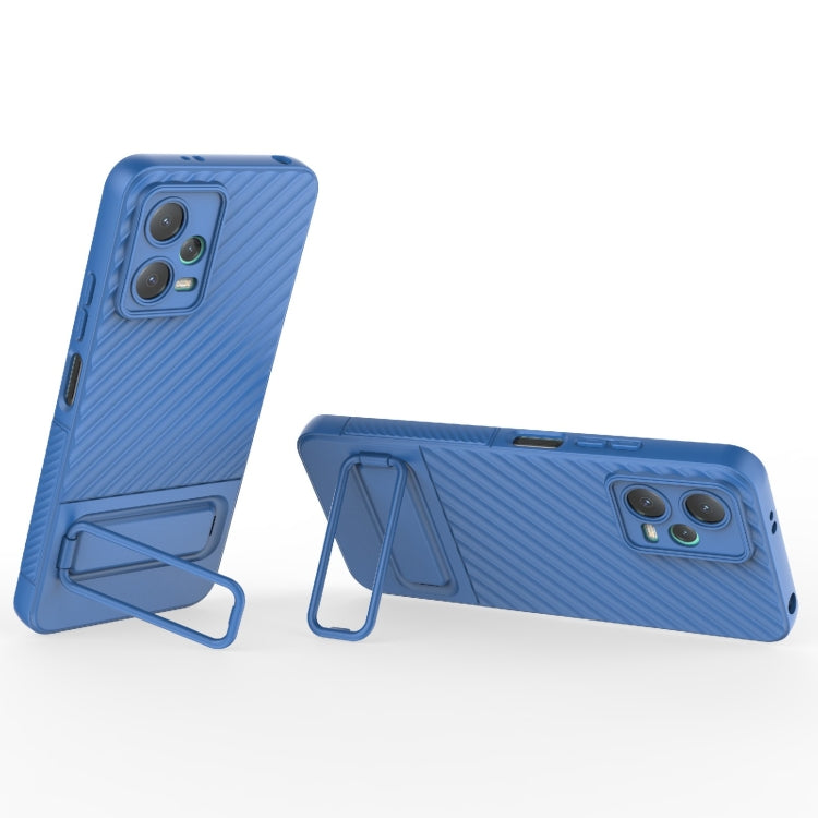 For Xiaomi Redmi Note 12 5G Global Wavy Texture TPU Phone Case with Lens Film(Blue) - Note 12 Cases by buy2fix | Online Shopping UK | buy2fix