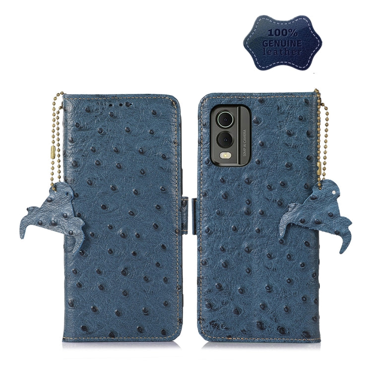 For Nokia C32 4G Ostrich Pattern Genuine Leather RFID Phone Case(Blue) - Nokia Cases by buy2fix | Online Shopping UK | buy2fix