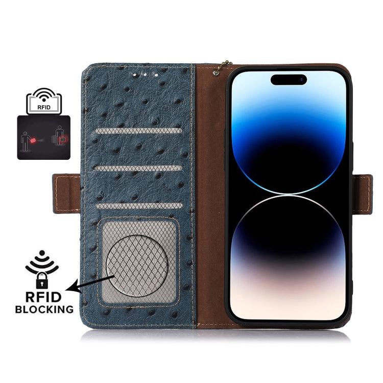 For Honor Magic5 Ostrich Pattern Genuine Leather RFID Phone Case(Blue) - Honor Cases by buy2fix | Online Shopping UK | buy2fix