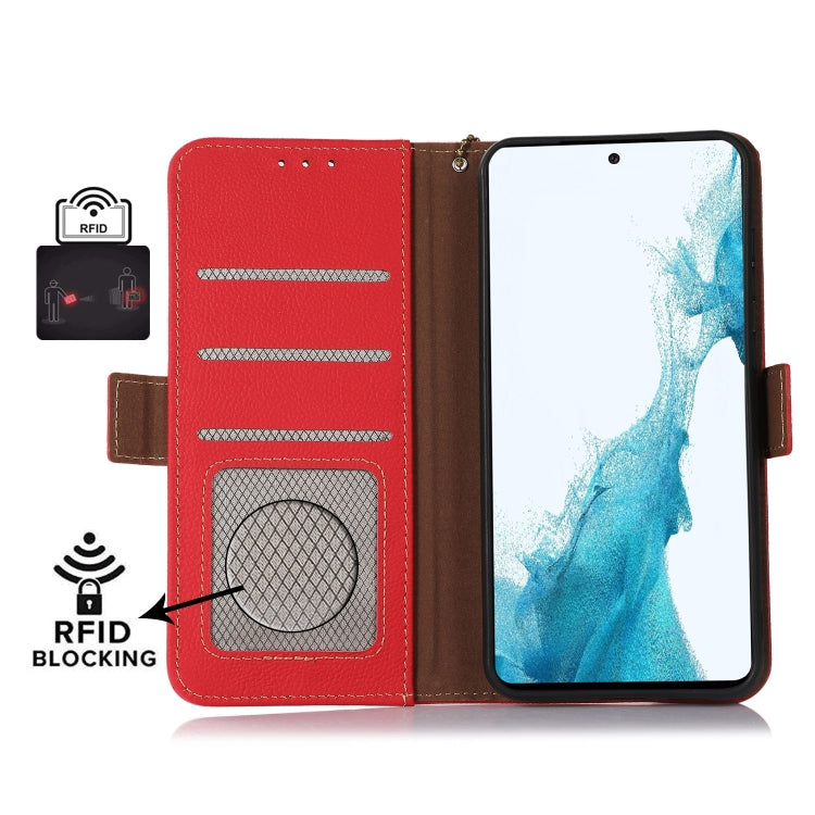 For Nokia C12 4G Side-Magnetic TJ Genuine Leather RFID Phone Case(Red) - Honor Cases by buy2fix | Online Shopping UK | buy2fix