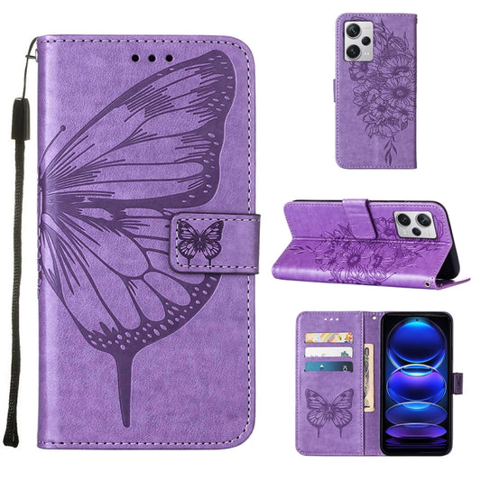 For Xiaomi Redmi Note 12 Pro+ 5G / Note 12 Explorer Embossed Butterfly Leather Phone Case(Light Purple) - Note 12 Pro+ Cases by buy2fix | Online Shopping UK | buy2fix