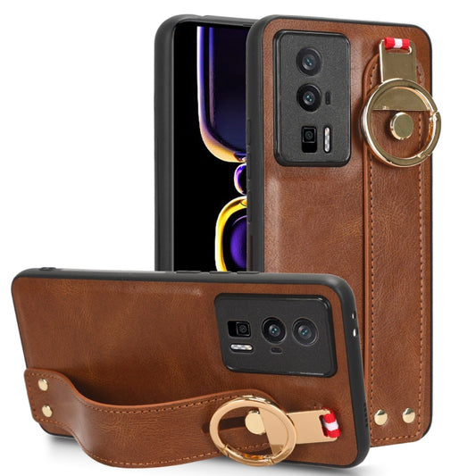 For Xiaomi Redmi K60 / K60 Pro Wristband Leather Back Phone Case(Brown) - Redmi K60 Pro Cases by buy2fix | Online Shopping UK | buy2fix