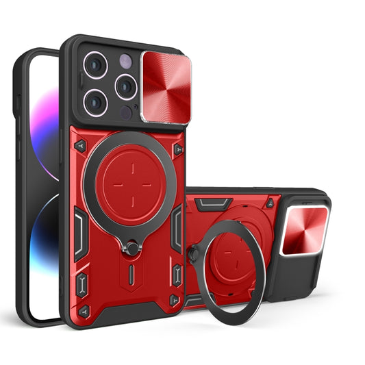 For iPhone 15 Pro CD Texture Sliding Camshield Magnetic Holder Phone Case(Red) - iPhone 15 Pro Cases by buy2fix | Online Shopping UK | buy2fix