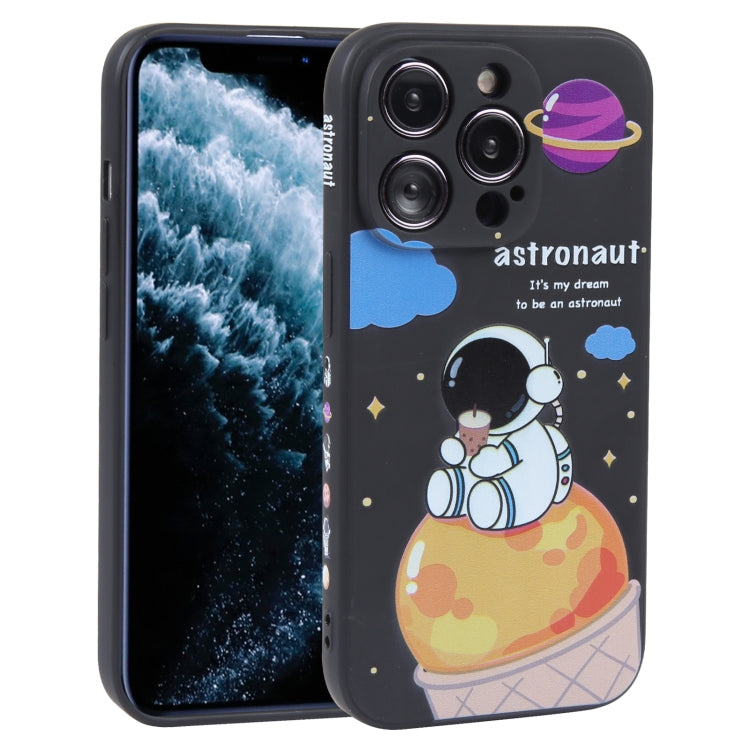 For iPhone 11 Pro Max Milk Tea Astronaut Pattern Liquid Silicone Phone Case(Ivory Black) - iPhone 11 Pro Max Cases by buy2fix | Online Shopping UK | buy2fix