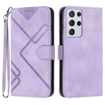 For Samsung Galaxy S21 Ultra 5G Line Pattern Skin Feel Leather Phone Case(Light Purple) - Galaxy S21 Ultra 5G Cases by buy2fix | Online Shopping UK | buy2fix