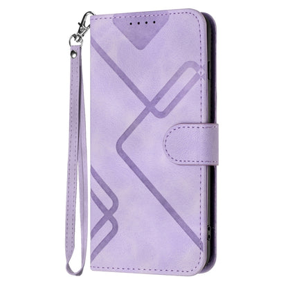 For Samsung Galaxy S21 Ultra 5G Line Pattern Skin Feel Leather Phone Case(Light Purple) - Galaxy S21 Ultra 5G Cases by buy2fix | Online Shopping UK | buy2fix