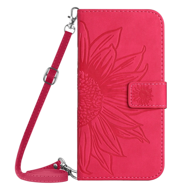 For Huawei P60 Pro Skin Feel Sun Flower Embossed Flip Leather Phone Case with Lanyard(Rose Red) - Huawei Cases by buy2fix | Online Shopping UK | buy2fix