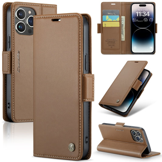 For iPhone 14 Pro CaseMe 023 Butterfly Buckle Litchi Texture RFID Anti-theft Leather Phone Case(Brown) - iPhone 14 Pro Cases by CaseMe | Online Shopping UK | buy2fix