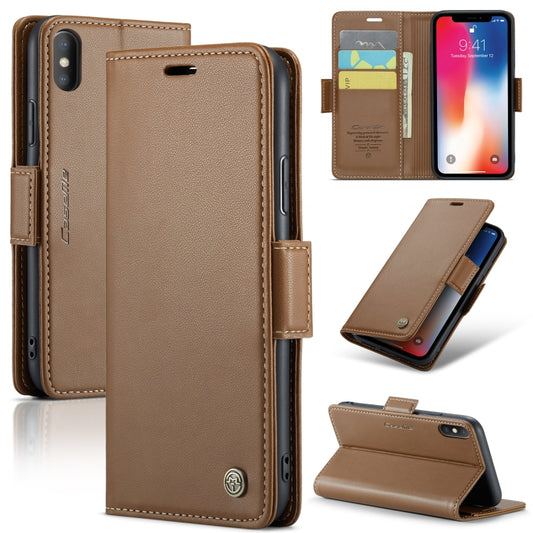 For iPhone XS CaseMe 023 Butterfly Buckle Litchi Texture RFID Anti-theft Leather Phone Case(Brown) - More iPhone Cases by CaseMe | Online Shopping UK | buy2fix