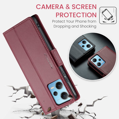 For Xiaomi Poco X5 5G/Redmi Note 12 5G Global CaseMe 023 Butterfly Buckle Litchi Texture RFID Anti-theft Leather Phone Case(Wine Red) - Xiaomi Cases by CaseMe | Online Shopping UK | buy2fix