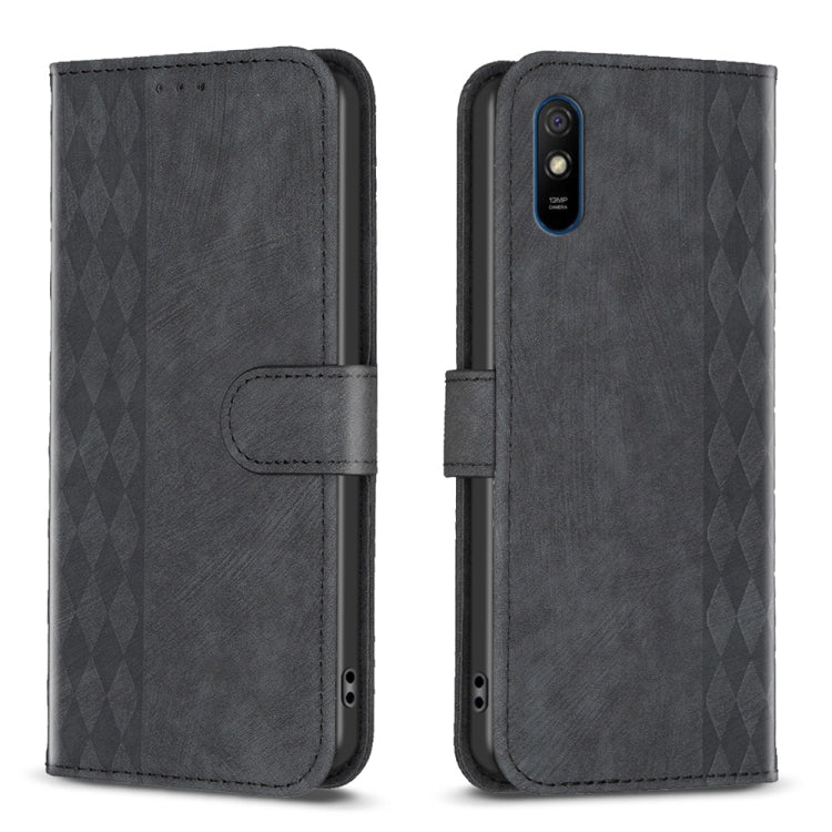 For Xiaomi Redmi 9A Plaid Embossed Leather Phone Case(Black) - Xiaomi Cases by buy2fix | Online Shopping UK | buy2fix