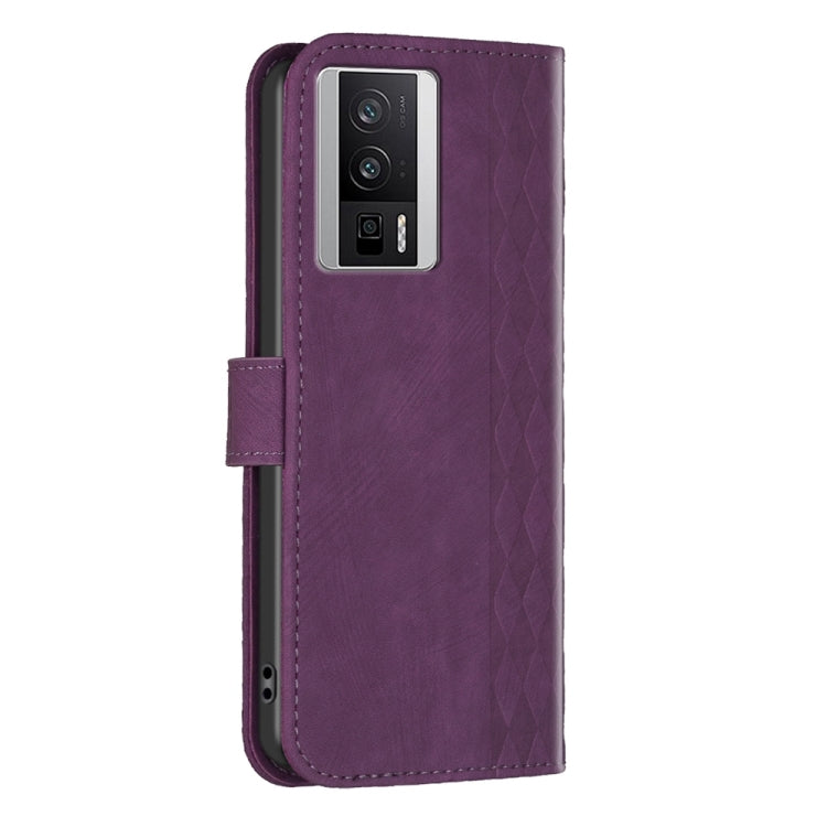 For Xiaomi Redmi K60 / K60 Pro Plaid Embossed Leather Phone Case(Purple) - Redmi K60 Cases by buy2fix | Online Shopping UK | buy2fix