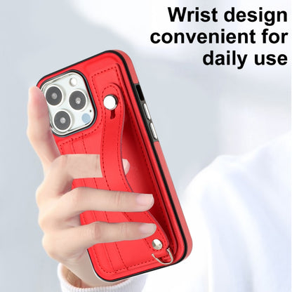 For iPhone 13 Pro Shockproof Leather Phone Case with Wrist Strap(Red) - iPhone 13 Pro Cases by buy2fix | Online Shopping UK | buy2fix