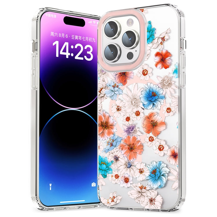 For iPhone 11 Pro Max MagSafe Magnetic TPU Phone Case(White Blue Flower) - iPhone 11 Pro Max Cases by buy2fix | Online Shopping UK | buy2fix