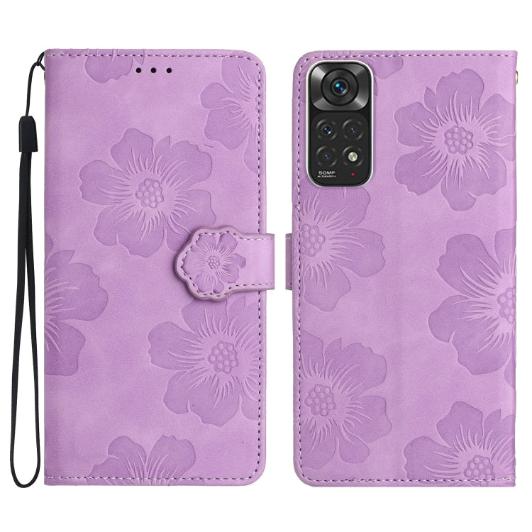 For Xiaomi Redmi Note 11 4G Global / Note 11S Flower Embossing Pattern Leather Phone Case(Purple) - Xiaomi Cases by buy2fix | Online Shopping UK | buy2fix