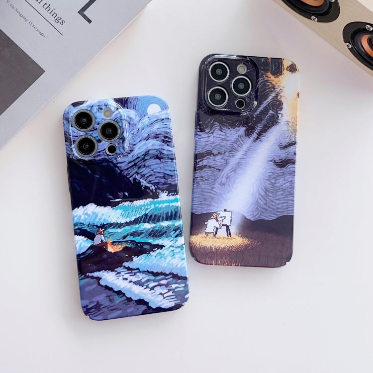 For iPhone 12 Precise Hole Oil Painting Pattern PC Phone Case(Shine) - iPhone 12 / 12 Pro Cases by buy2fix | Online Shopping UK | buy2fix