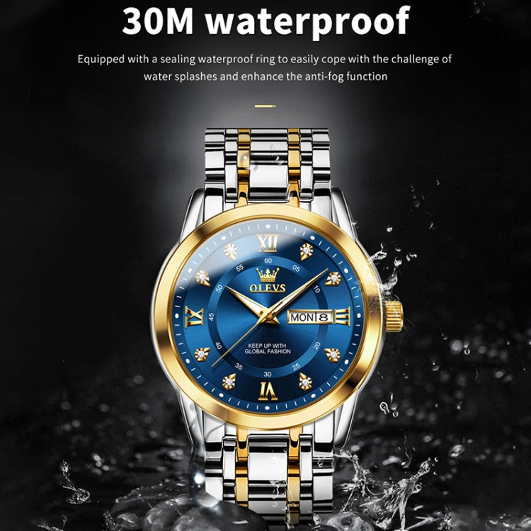 OLEVS 5513 Men Business Luminous Waterproof Quartz Watch(Blue + Gold) - Metal Strap Watches by OLEVS | Online Shopping UK | buy2fix