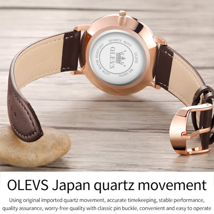OLEVS 5869 Men Business Waterproof Genuine Leather Strap Quartz Watch(Blue + Blue) - Leather Strap Watches by OLEVS | Online Shopping UK | buy2fix