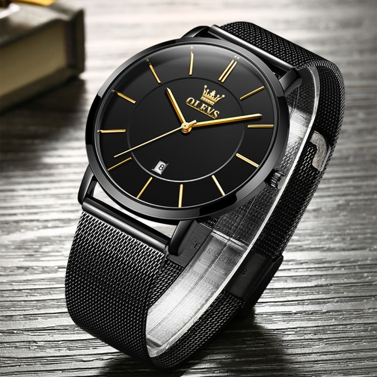 OLEVS 5869 Men Business Waterproof Steel Strap Quartz Watch(Black) - Metal Strap Watches by OLEVS | Online Shopping UK | buy2fix