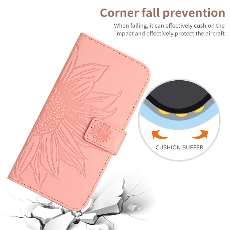 For iPhone 15 Skin Feel Sun Flower Embossed Flip Leather Phone Case with Lanyard(Pink) - iPhone 15 Cases by buy2fix | Online Shopping UK | buy2fix