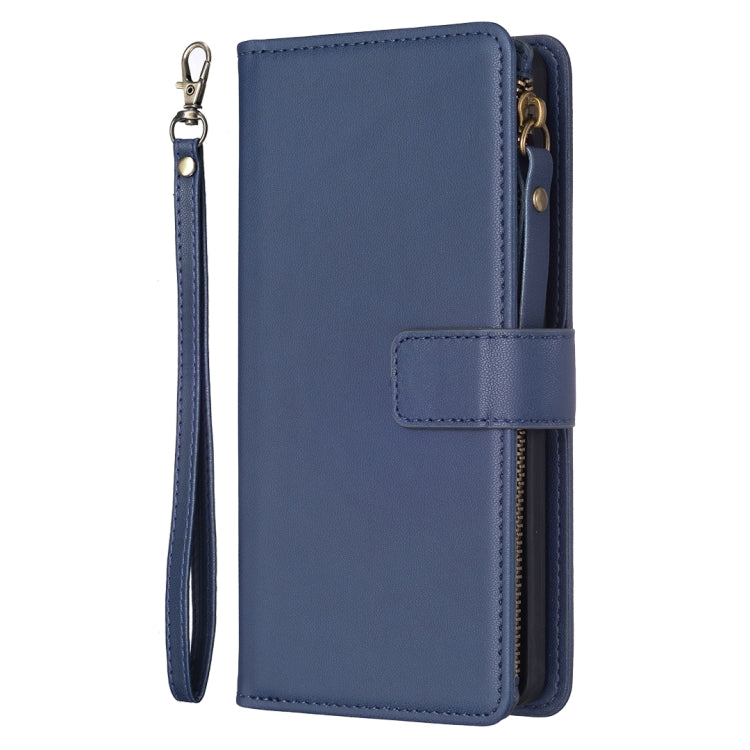 For Samsung Galaxy S21+ 5G 9 Card Slots Zipper Wallet Leather Flip Phone Case(Blue) - Galaxy S21+ 5G Cases by buy2fix | Online Shopping UK | buy2fix