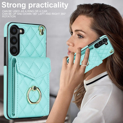 For Samsung Galaxy S23 5G Rhombic Texture Card Bag Phone Case with Long Lanyard(Mint Green) - Galaxy S23 5G Cases by buy2fix | Online Shopping UK | buy2fix