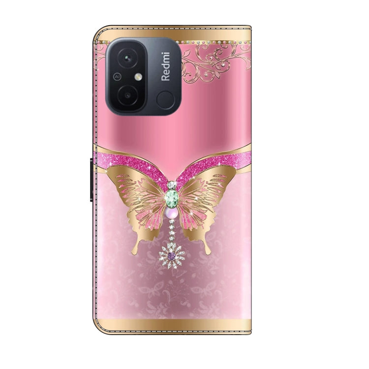For Xiaomi Redmi 11A 4G / Redmi 12C Global Crystal 3D Shockproof Protective Leather Phone Case(Pink Bottom Butterfly) - Xiaomi Cases by buy2fix | Online Shopping UK | buy2fix
