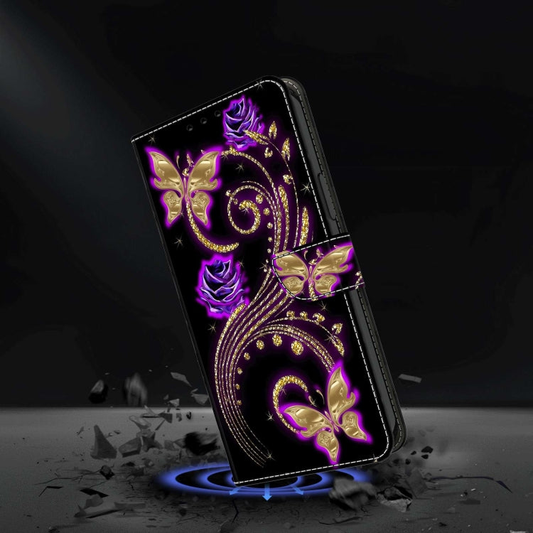 For Xiaomi Redmi Note 12 Pro+ Crystal 3D Shockproof Protective Leather Phone Case(Purple Flower Butterfly) - Xiaomi Cases by buy2fix | Online Shopping UK | buy2fix