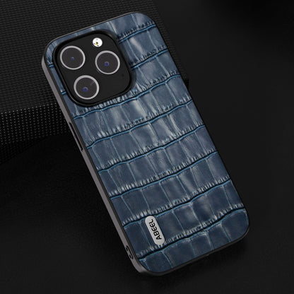 For iPhone 15 Pro ABEEL Crocodile Texture Genuine Leather Phone Case(Blue) - iPhone 15 Pro Cases by buy2fix | Online Shopping UK | buy2fix