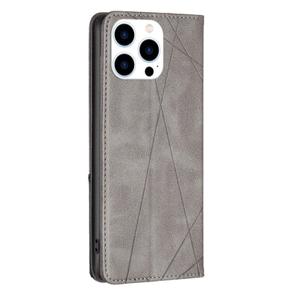 For iPhone 15 Pro Rhombus Texture Magnetic Leather Phone Case(Grey) - iPhone 15 Pro Cases by buy2fix | Online Shopping UK | buy2fix