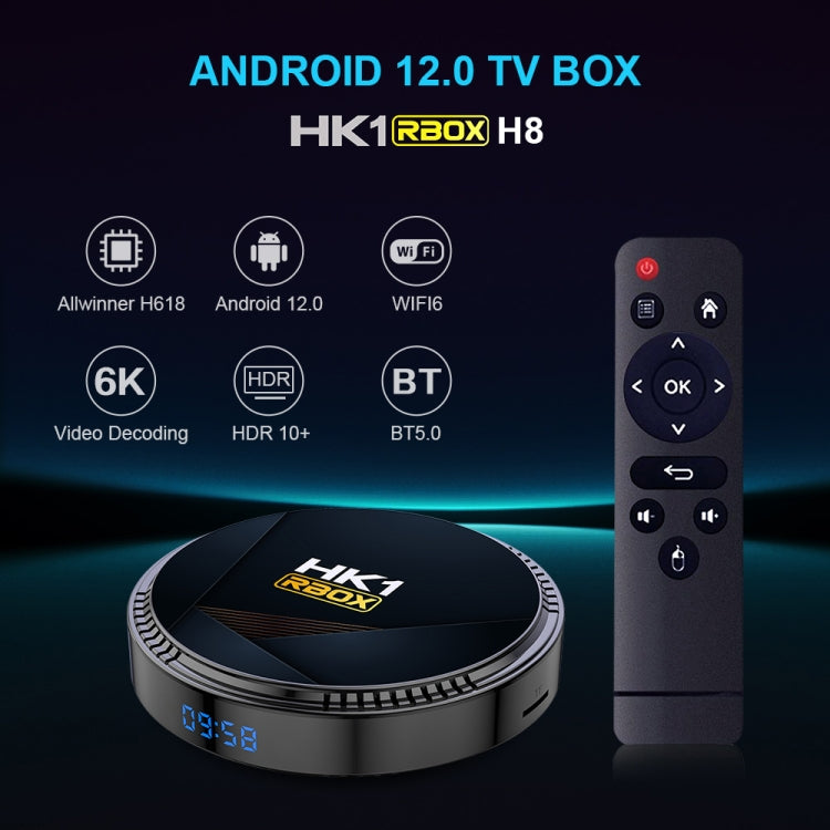 HK1RBOX H8-H618 Android 12.0 Allwinner H618 Quad Core Smart TV Box, Memory:2GB+16GB(AU Plug) - Allwinner H6 by buy2fix | Online Shopping UK | buy2fix
