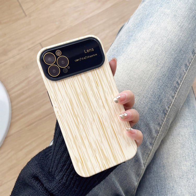 For iPhone 12 Pro Max Wood Grain TPU Phone Case with Lens Film(Beige) - iPhone 12 Pro Max Cases by buy2fix | Online Shopping UK | buy2fix