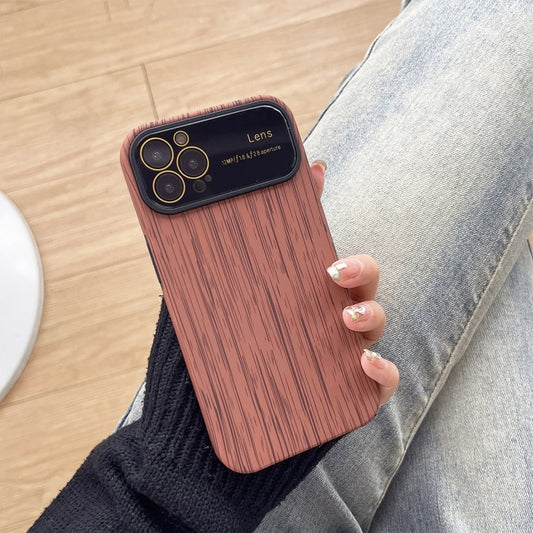 For iPhone 12 Pro Max Wood Grain TPU Phone Case with Lens Film(Brown) - iPhone 12 Pro Max Cases by buy2fix | Online Shopping UK | buy2fix