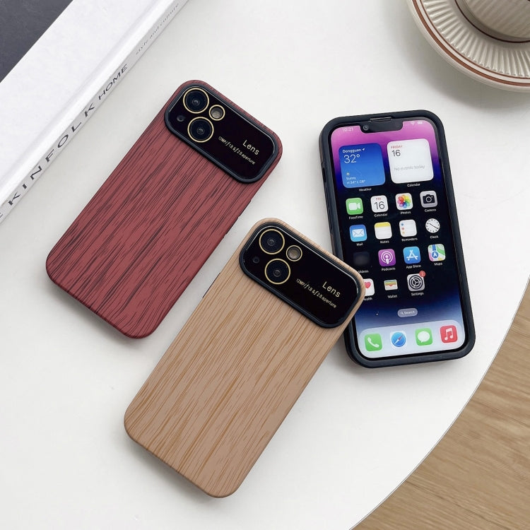 For iPhone 11 Pro Max Wood Grain TPU Phone Case with Lens Film(Brown) - iPhone 11 Pro Max Cases by buy2fix | Online Shopping UK | buy2fix