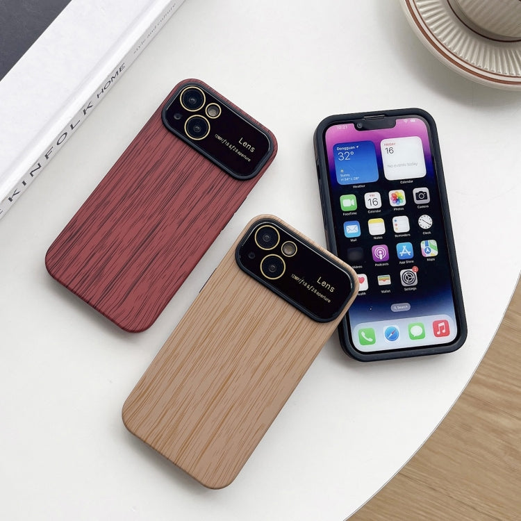 For iPhone 12 Wood Grain TPU Phone Case with Lens Film(Brown) - iPhone 12 / 12 Pro Cases by buy2fix | Online Shopping UK | buy2fix