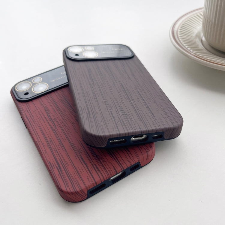 For iPhone 13 Pro Wood Grain TPU Phone Case with Lens Film(Red) - iPhone 13 Pro Cases by buy2fix | Online Shopping UK | buy2fix