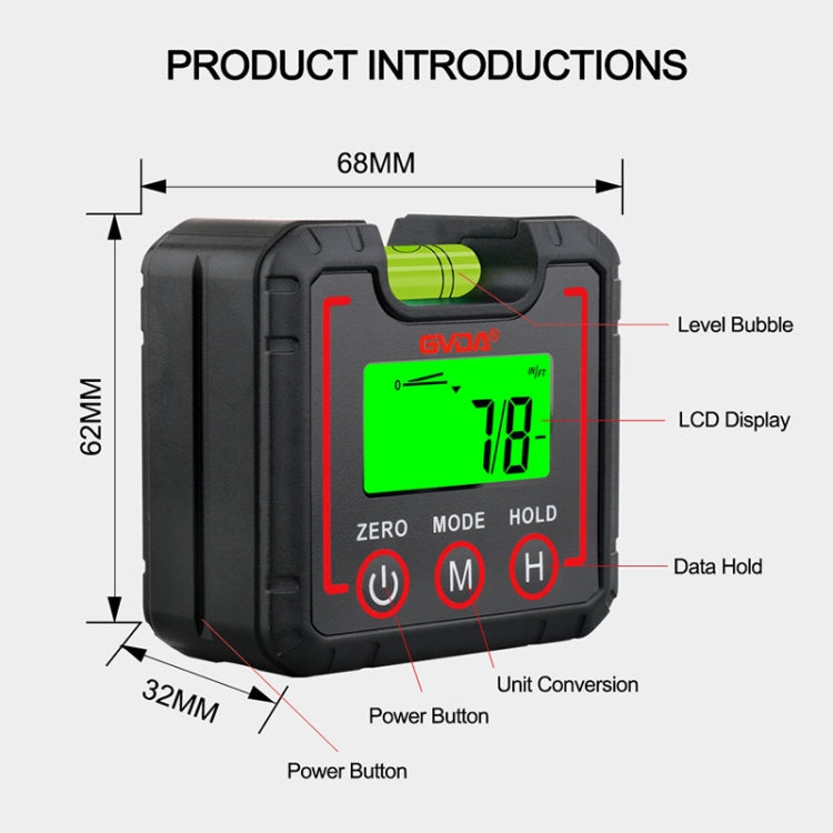 GVDA GD450M Digital Protractor 360 Degree High Precision Measuring Instrument - Laser Rangefinder by GVDA | Online Shopping UK | buy2fix